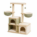 Árbol para gatos de madera con cueva doble y plataformas, verde/beige
