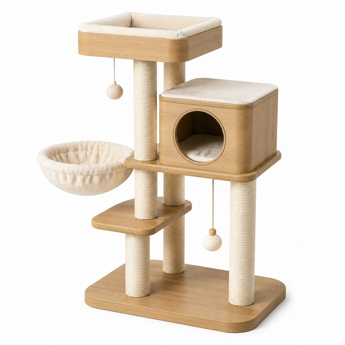 Árbol para Gatos de Madera con Sisal y Poliéster Beige