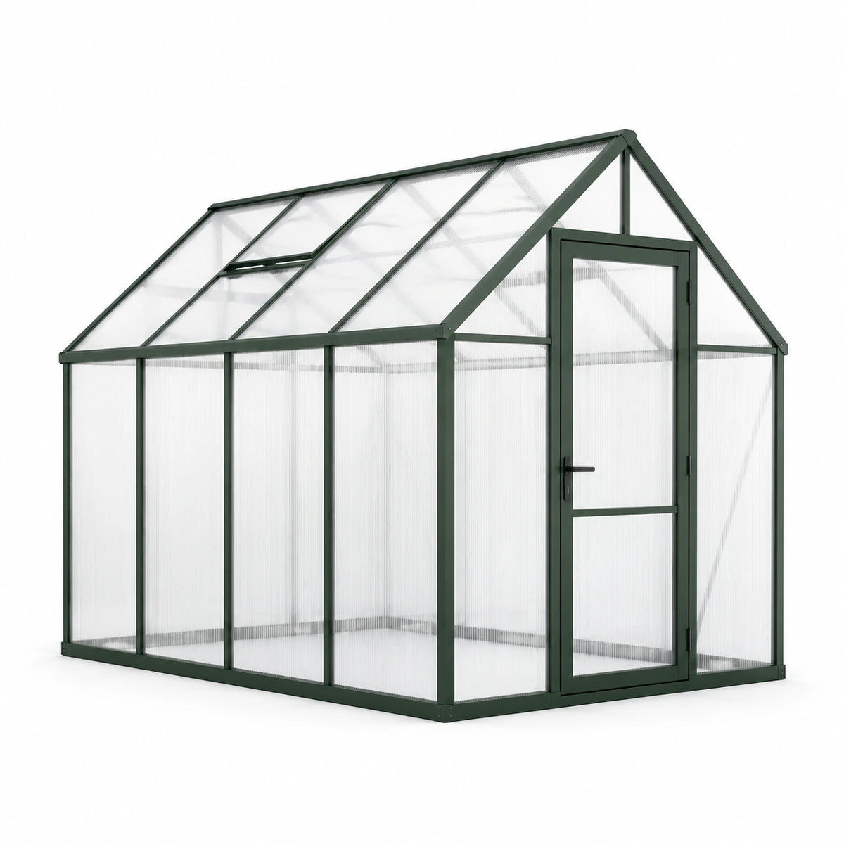 Invernadero de aluminio con paneles de policarbonato alveolar transparente verde