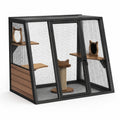 Jaula de metal y madera para gatos con plataformas y rascador de sisal