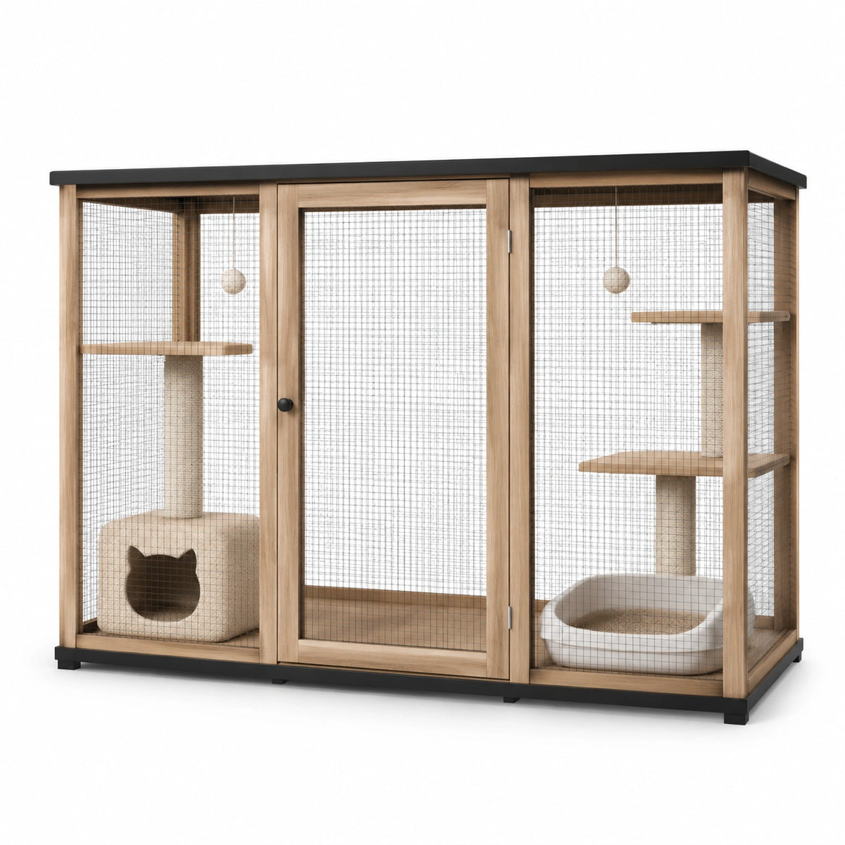 Jaula para gatos de madera y malla de alambre 180x90x120 cm