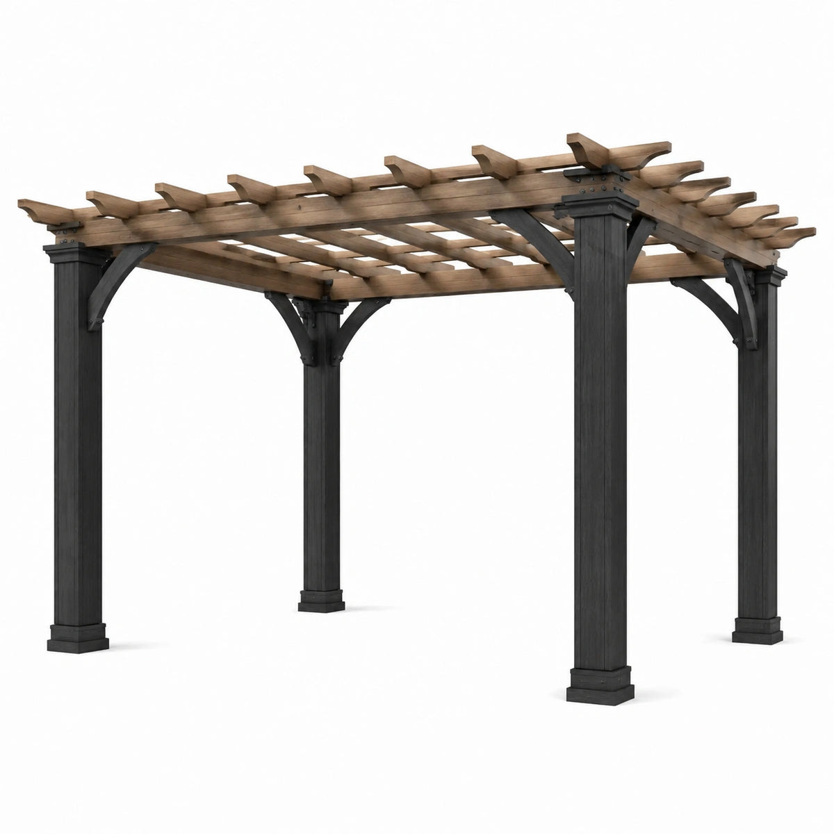 Pérgola cuadrada de acero y madera marrón/negro 300x300 cm