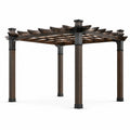 Pérgola cuadrada de madera y acero 300x300x240 cm marrón