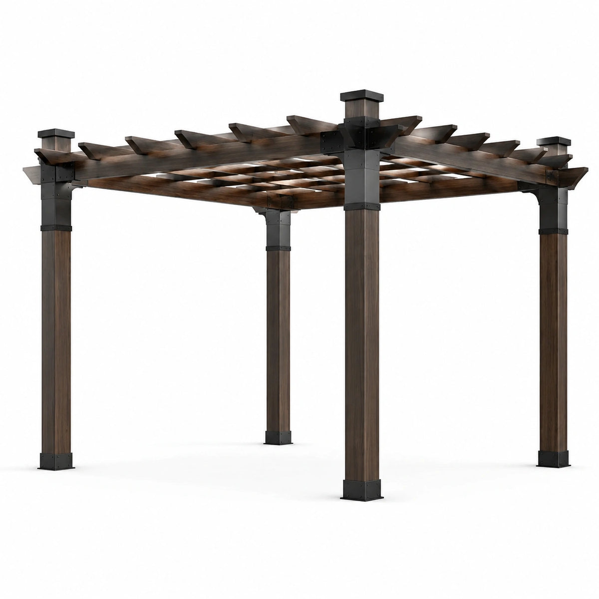 Pérgola cuadrada de madera y acero 300x300x240 cm marrón