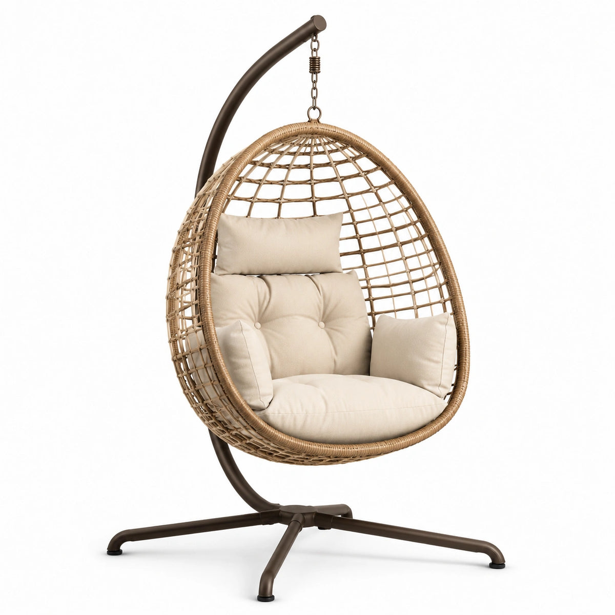 Sillón colgante de ratán sintético con cojines beige