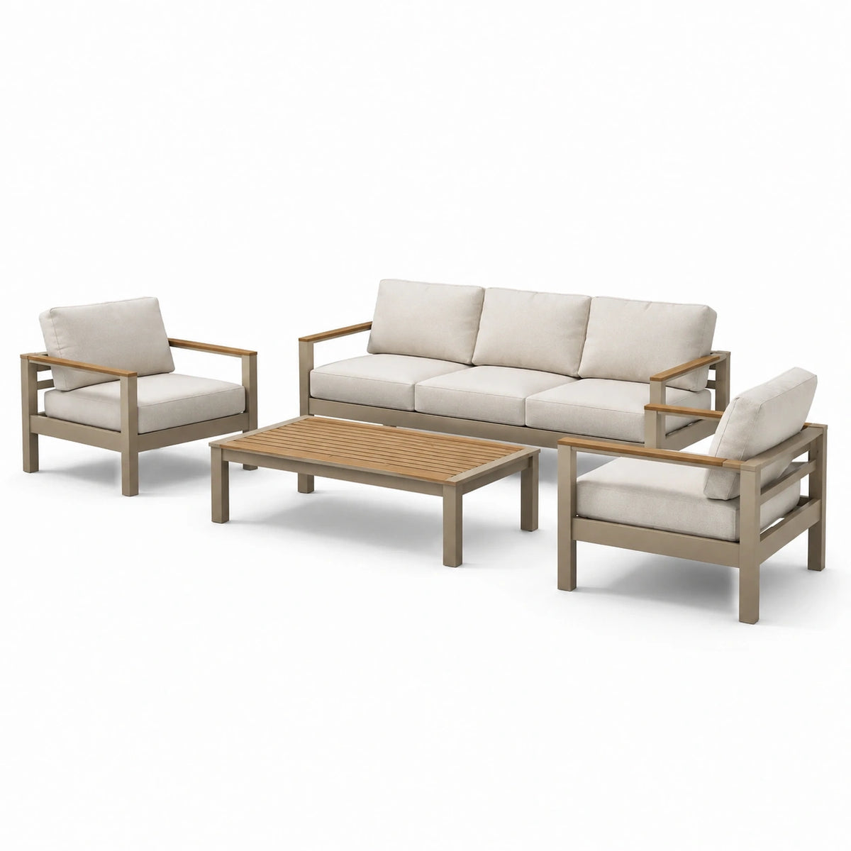 Conjunto de jardín en aluminio con cojines beige