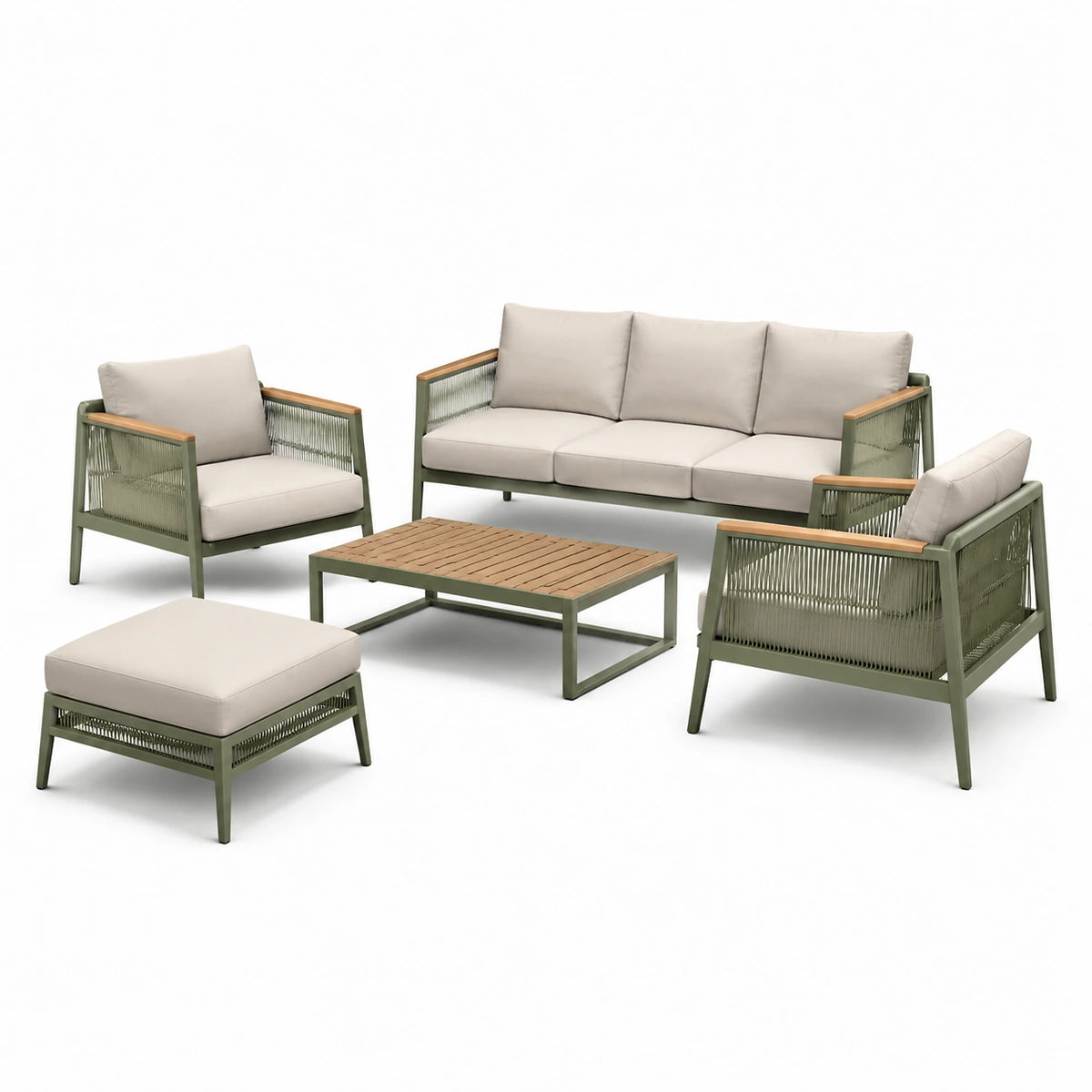 Conjunto de muebles de jardín 5 piezas aluminio y madera