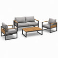 Conjunto de sofás de jardín 4 piezas aluminio cojines gris mesa madera