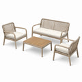 Conjunto de jardín 4 piezas aluminio cuerda poliéster mesa madera teca beige