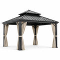 Gazebo Metálico de Aluminio con Cortinas de Poliéster Beige